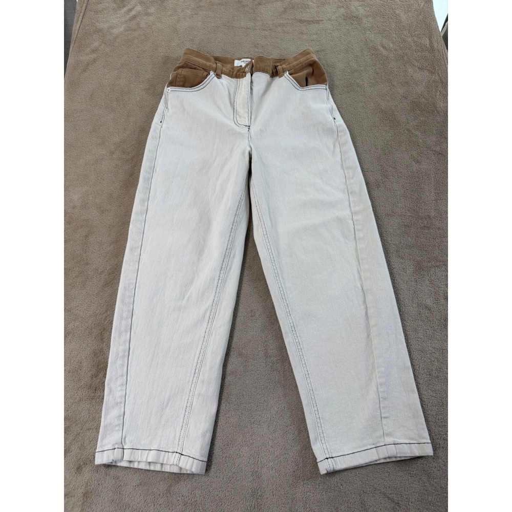 Reiss Denim Pants Maddie Women Size 27R White Colorblock Straight Leg EUC